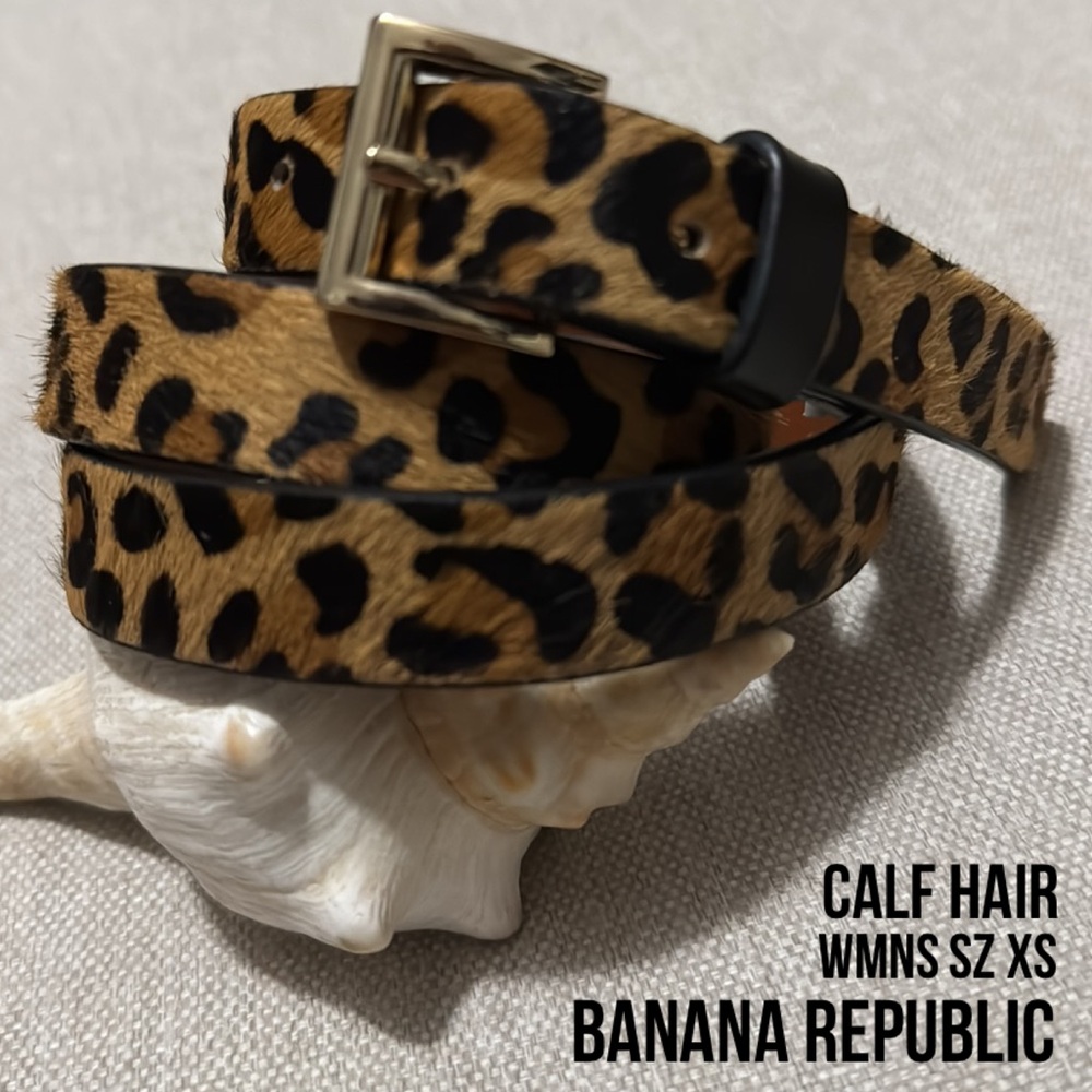 Like New Banana Republic Belt-Sz xs-Cheetah Print with Real Calf Hair-Gold Toned